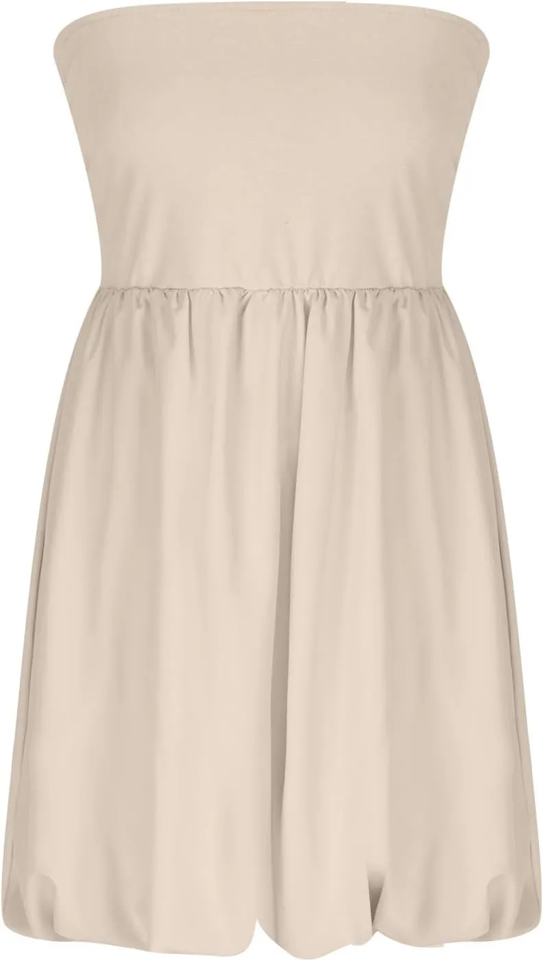Women's Tube Top Dress 2025 Summer Casual Smocked A Line Sundress Trendy Strapless Bubble Short Beach Mini Dresses