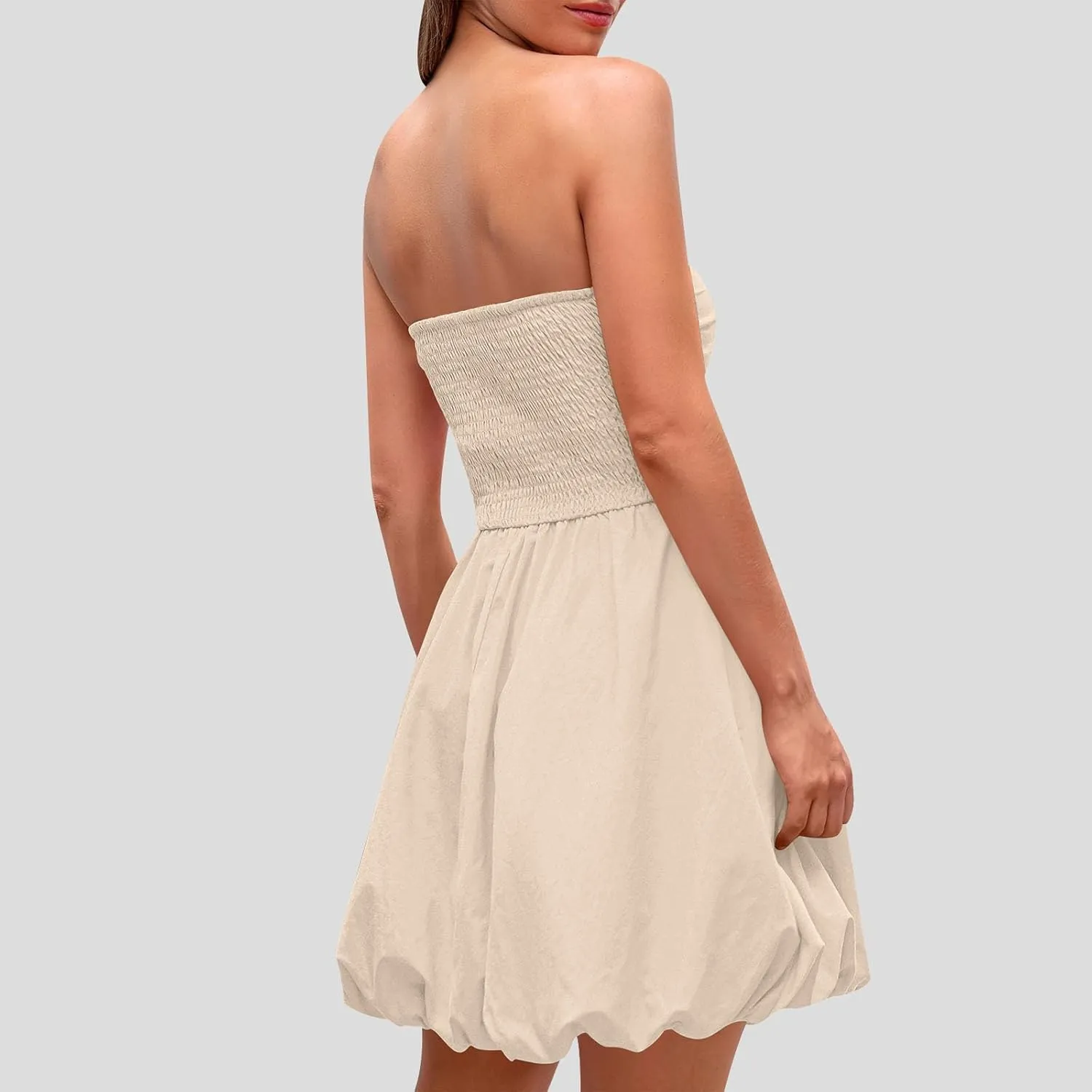 Women's Tube Top Dress 2025 Summer Casual Smocked A Line Sundress Trendy Strapless Bubble Short Beach Mini Dresses