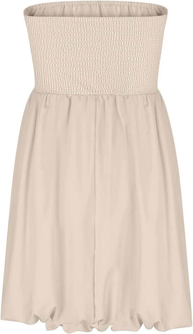 Women's Tube Top Dress 2025 Summer Casual Smocked A Line Sundress Trendy Strapless Bubble Short Beach Mini Dresses