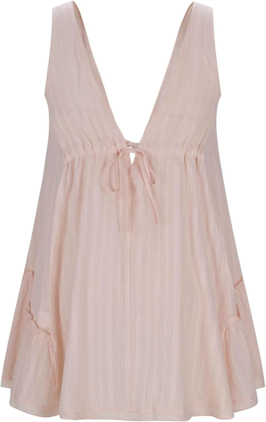 Womens V Neck Tie Dresses Ruffle Sleeve Flowy Swing A-Line Vintage Summer Mini Dress