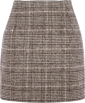 Wool Skirts for Women Trendy, Womens Wool Plaid Mini Skirt Fall Winter High Waisted Bodycon Pencil Skirt