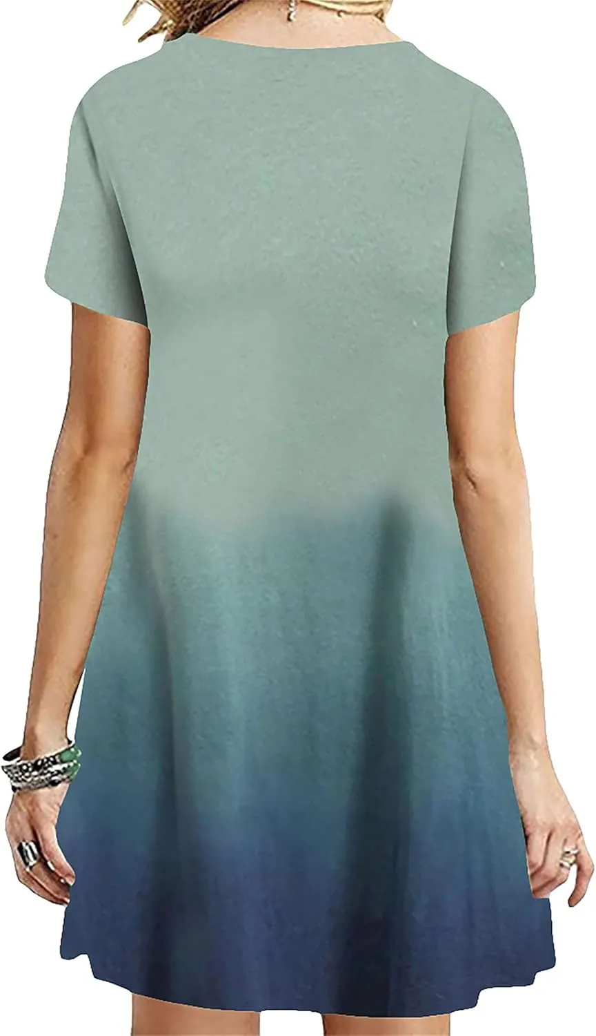 YMING Womens Plus Size Gradient Short Sleeve Dress Loose Fit Swing Sundress Summer Mini Shirt Dresses with Pockets
