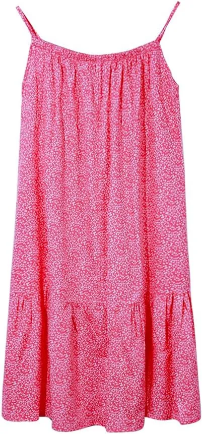 yoeasy Women Loose Floral Printed Sleeveless Spaghetti Straps Mini Sundress Boho Beach Swing Mini Dresses