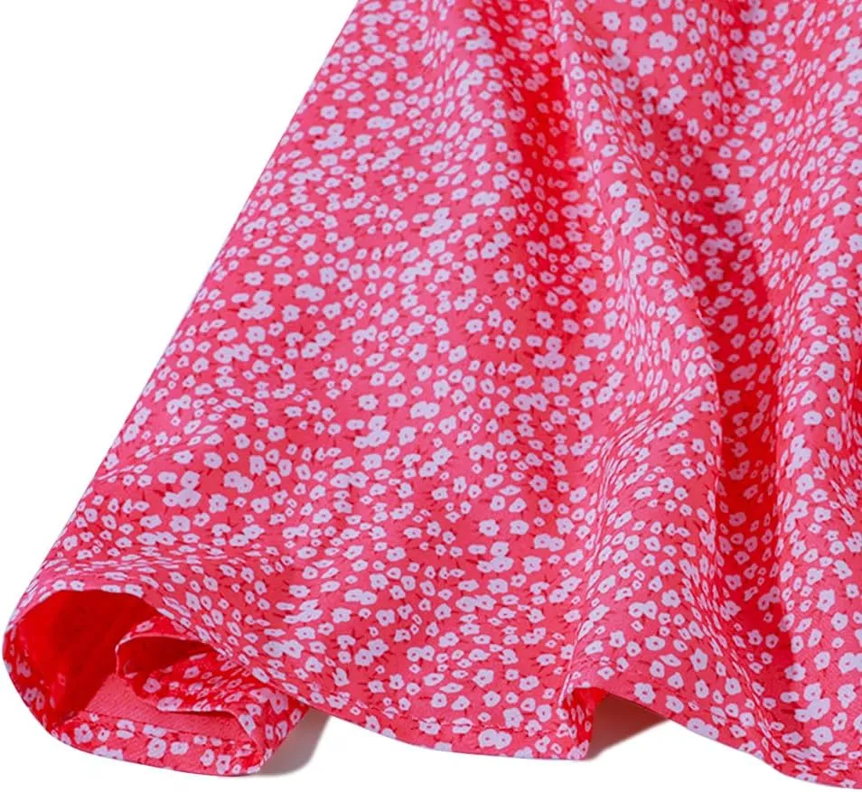 yoeasy Women Loose Floral Printed Sleeveless Spaghetti Straps Mini Sundress Boho Beach Swing Mini Dresses