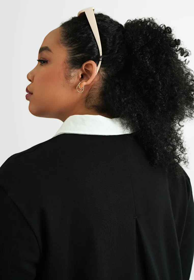 Yoko TERRY Contrast Collar Long Sleeve Dress