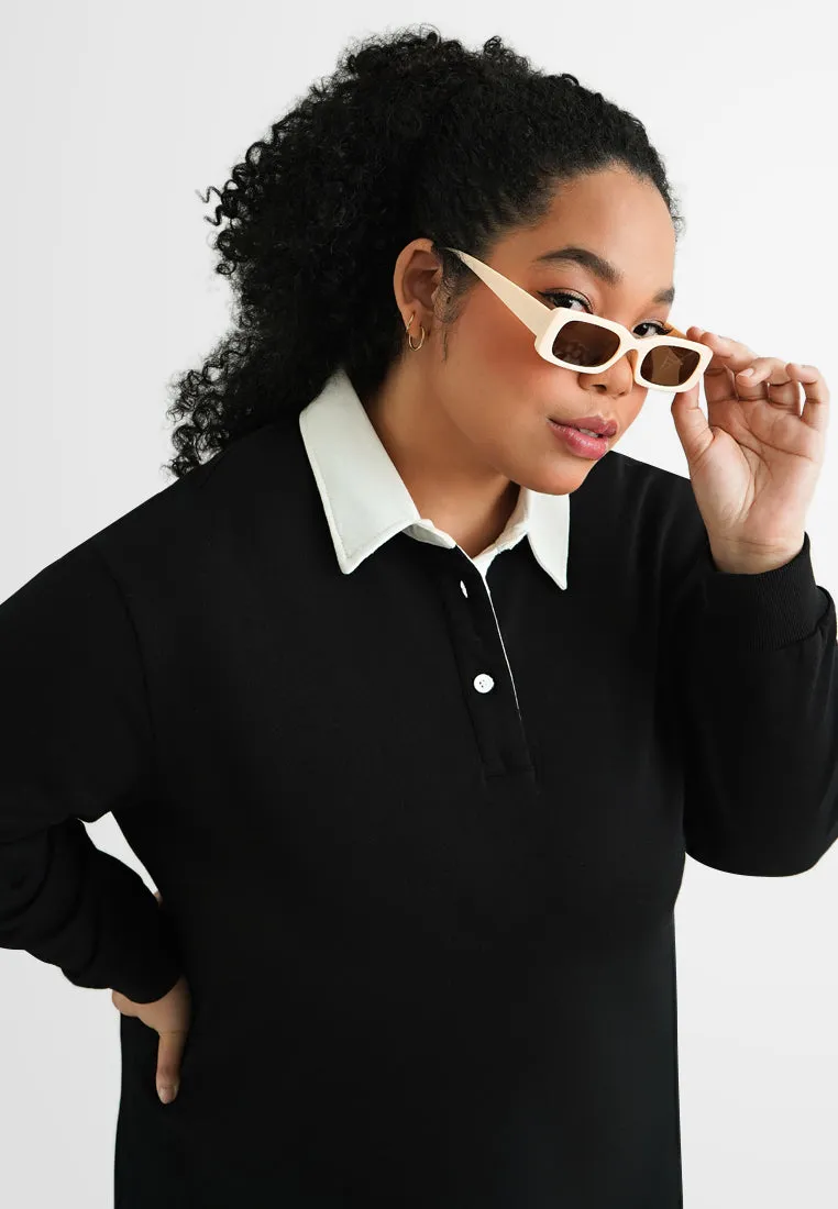 Yoko TERRY Contrast Collar Long Sleeve Dress