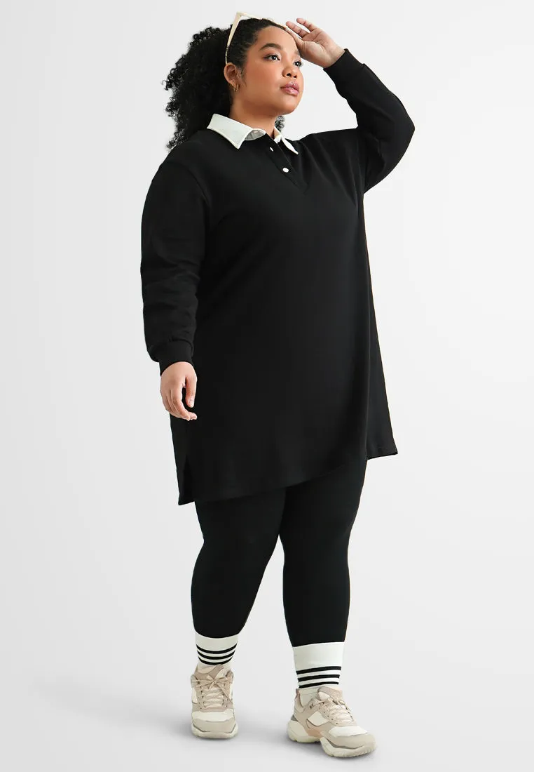 Yoko TERRY Contrast Collar Long Sleeve Dress