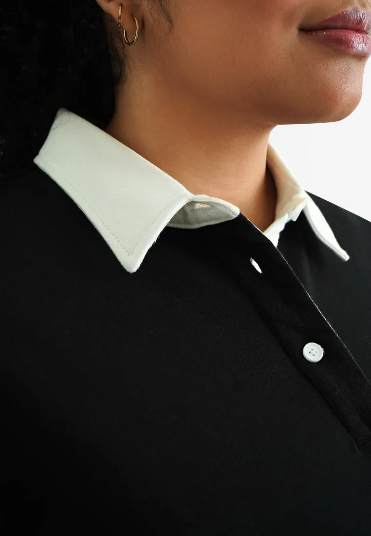 Yoko TERRY Contrast Collar Long Sleeve Dress