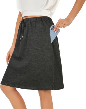 Zando Tennis Skirts for Women with Pockets Athletic Knee Length Golf Casual Skorts Shorts Sports Drawstring Waist Skirt